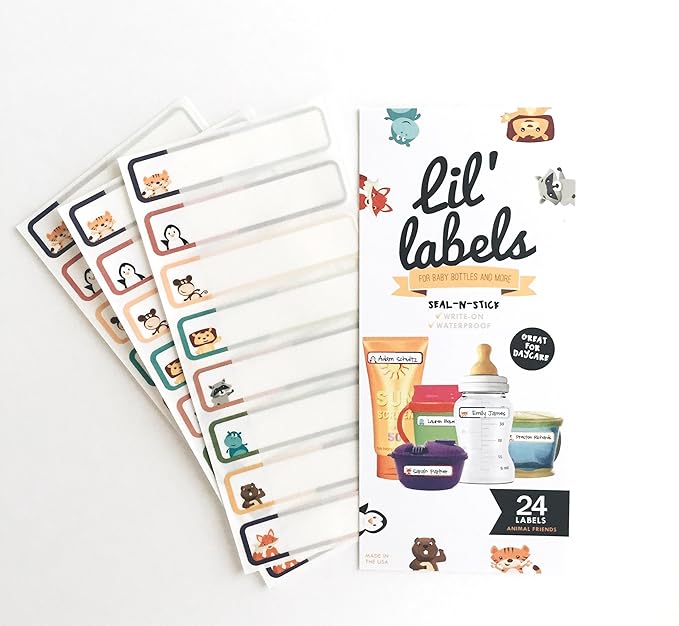 Lil' Labels Daycare Value Pack Bottle and Clothing Labels, Waterproof, Animal Friend, Highlighter