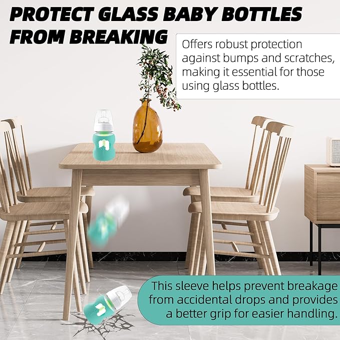 Silicone Baby Bottle Sleeves Compatible with 5 oz Dr. Brown's Natural Glass Bottles Dishwasher-Safe Anti-Colic Baby Bottle Covers for Dr. Brown Wide-Neck Glass Bottles - 2-Pack