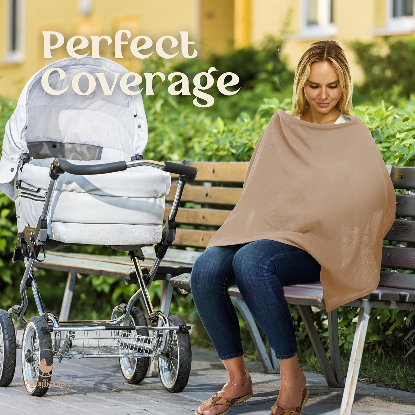 Muslin Nursing Cover Up for Breastfeeding - Breast Feeding Covers for Women | Breathable 100% Muslin Cotton Breastfeeding Cover with Arch-line and Adjustable Straps| Breastfeeding Essentials (Beige)
