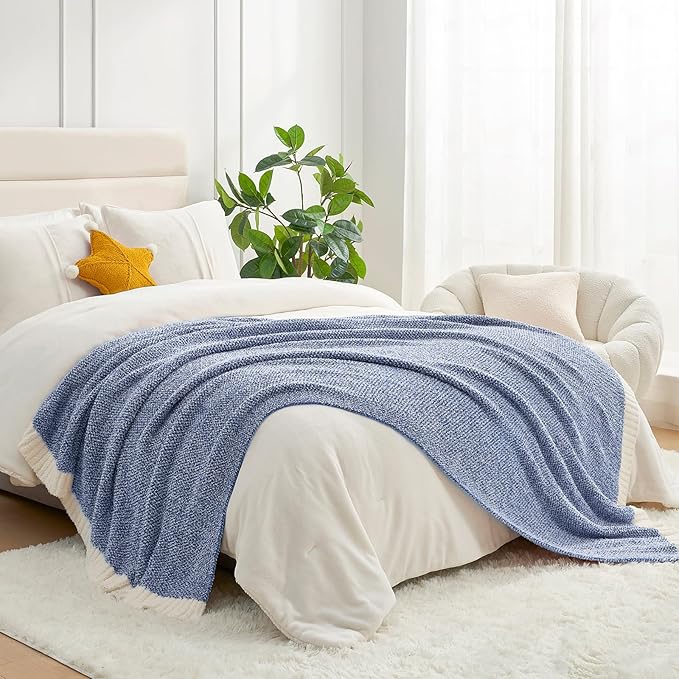 Snuggle Sac Queen Size Bedding Blankets, Super Soft Warm Oversized Blankets for Bed, Cozy Knit Fuzzy Plush Bed Blankets,Heather Royal Blue,90x90 inches