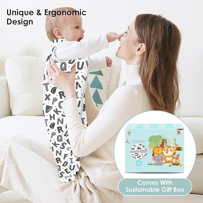 Cute Castle Baby Sleep Sack 0-6 Months - Lightweight 100% Cotton 2-Way Zipper TOG 0.5 Infant Wearable Blanket, Newborn Essentials Toddler Sleep Clothes, 3 Pack(Gray, Letters, Stars)