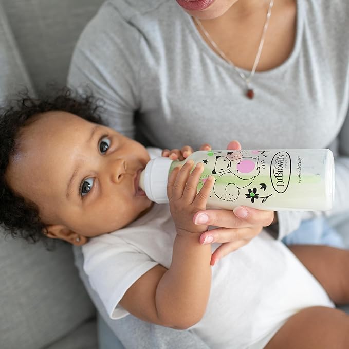 Dr. Brown's Natural Flow Anti-Colic Options+ Narrow Baby Bottle, Squirrel & Goat, 8 oz/250 mL, with Level 1 Slow Flow Nipple, BPA Free, 0m+, 2-Pack