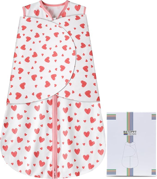 Newborn Sleep Sack Baby Swaddle,Swaddle me 6-12 Month,3-Way Adjustable Wearable Blanket,100% Rayon Cotton Swaddling Sleeping Bag，TOG 0.5 (Love, 6-12 Months)