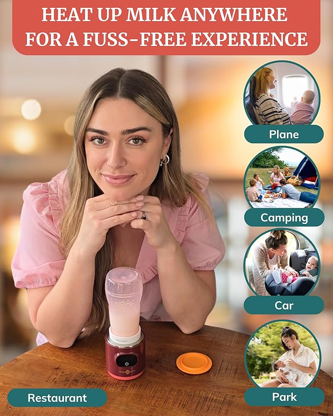 IDAHO JONES Portable Bottle Warmer - On The Go & for Travel - Baby Bottle, Breastmilk & Formula - Battery Powered & Operated, Cordless - Fits Dr Brown, Comotomo & Others