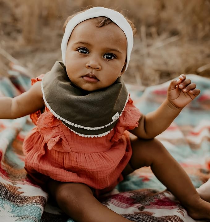 Kishu Baby Indi - Fairtrade Organic Baby Bibs for Girls or Boys - Rounded, 4-Way Reversible, 8 Layer Muslin Drool Bibs