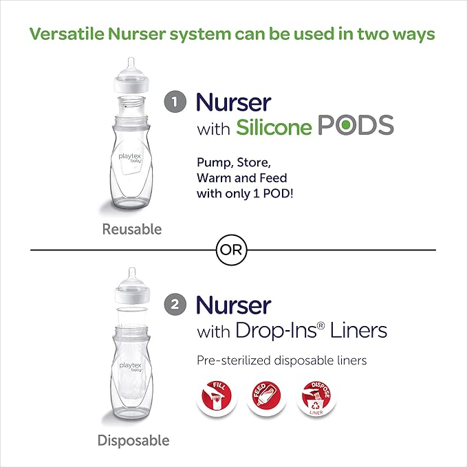 Playtex Baby Nurser Bottle Gift Set, with Pre-Sterilized Disposable Drop-Ins Liners, Closer to Breastfeeding