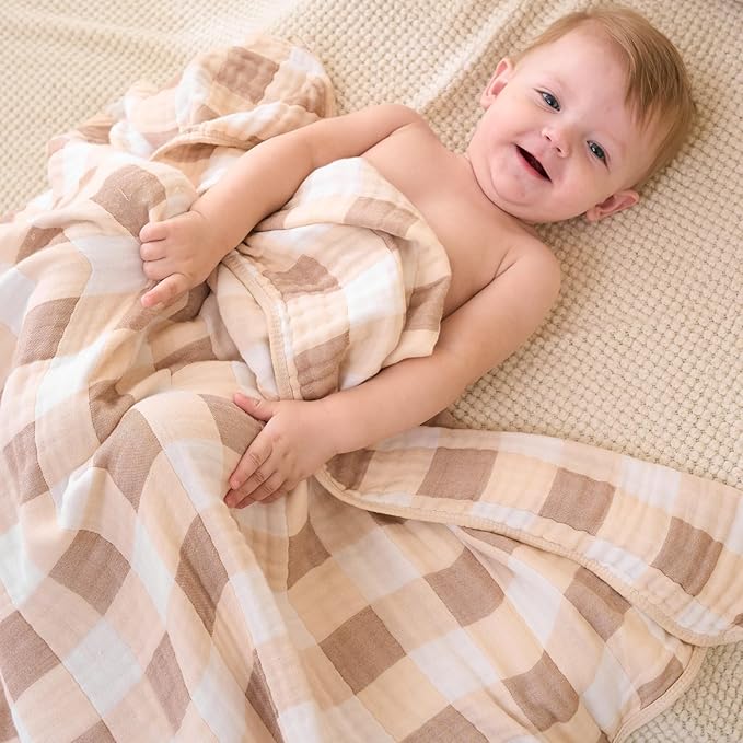 Ultra-Soft Muslin Baby Blanket - Swaddle & Crib, 43x43 (Warm Coffee)