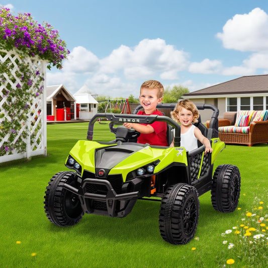 24V 2 Seater Ride On Car Truck, Power Wheels Kids UTV w/Parent Remote Control, 3.1 MPH Max Speed, Music Player, LED Lights & Storage, Electric Vehicle Ride On Toy for Kids Toddler Ages 3-8, Green