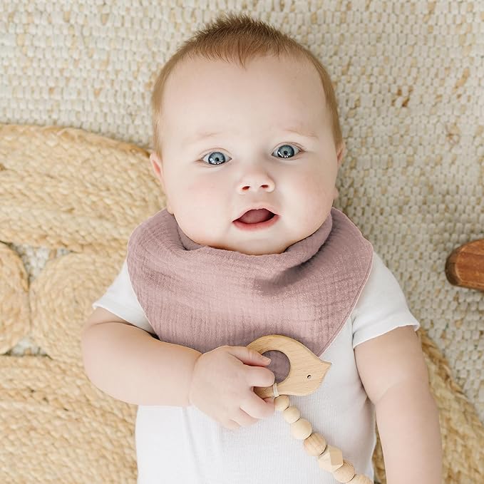 Konssy Muslin Baby Bibs 10 Pack Baby Bandana Drool Bibs 100% Cotton for Unisex Boys and Girls, Soft Absorbent Set for Teething and Drooling