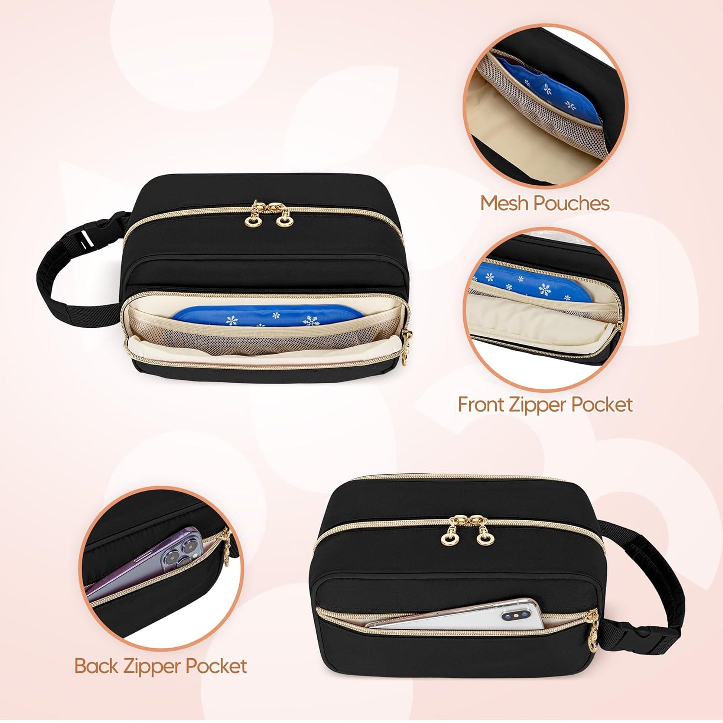 Damero Breastmilk Cooler Bag with 4 Ice Packs, Breast Milk Cooler Travel Bag Fit for Milk Bags or Bottles, with Buckle Handle for Breastfeeding Moms Travel/Daycare, Black