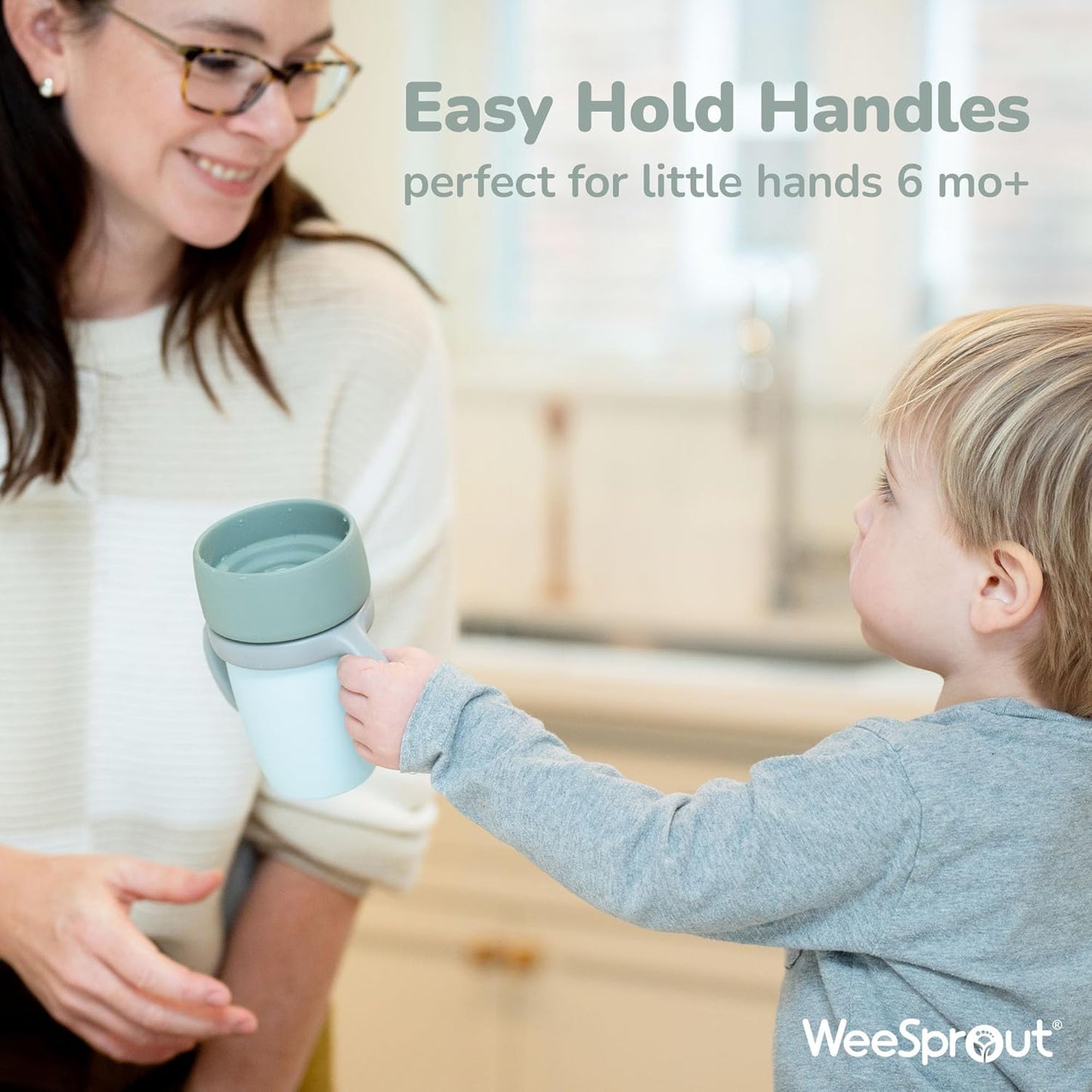 WeeSprout Baby Training Cup - Silicone Sippy Cup with Removable Handles for Weaning Off Bottle - Transition Spill-Proof Toddler Cups - No-Spill Design (Pastel Pink/Hot Pink/Light Gray)