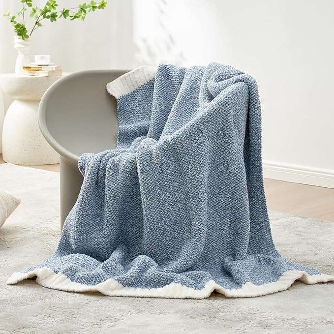Snuggle Sac Heather Blue Throw Blanket for Couch, Oversized Throw XL Super Soft Warm Blankets Cozy Knit Fuzzy Lightweight Throws for Sofa, Bed, Camping, Picnic, Heather Blue, 50x70 inches
