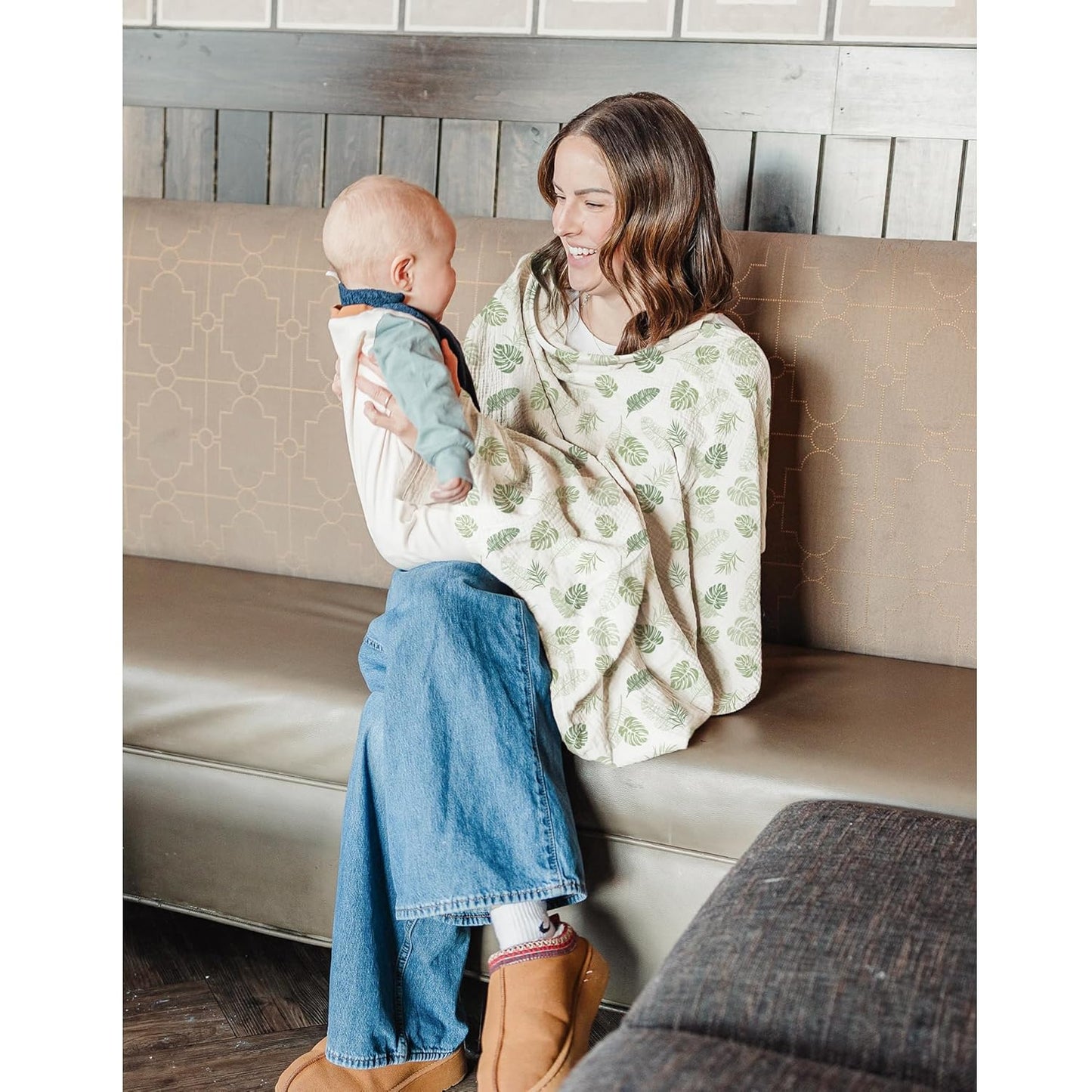 Konssy 2-Pack Muslin Nursing Cover Up for Breastfeeding Moms with Rigid Hoop, 100% Cotton, Lightweight & Breathable Breastfeeding Cover, Adjustable & Comfort