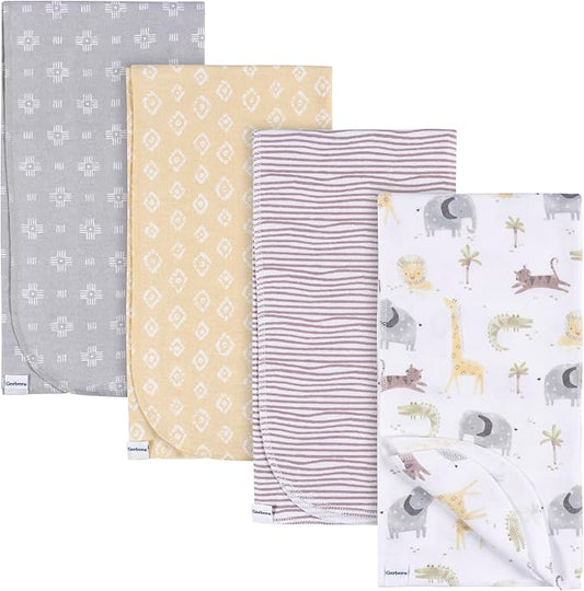 Gerber Unisex Baby 100% Cotton Flannel Receiving Blankets 30x30 Inches (Pack of 4), Animals + Geos Neutral, One Size