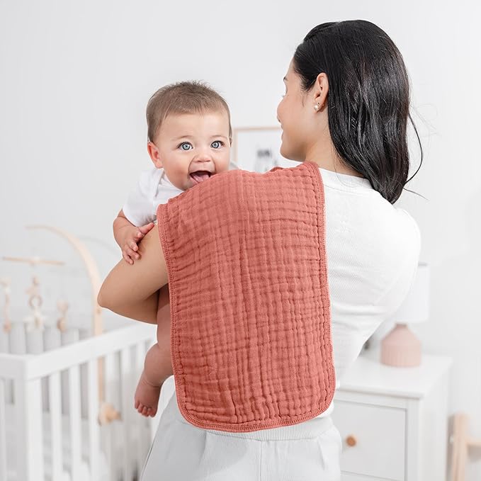 Comfy Cubs Muslin Burp Cloths 20" x 10", Pack of 6 - Large, 6-Layer, Ultra Absorbent 100% Cotton for Baby Drool and Messes - Soft, Safe & Gentle Baby Burp Cloths Set for Boys & Girls - Dusty Rose