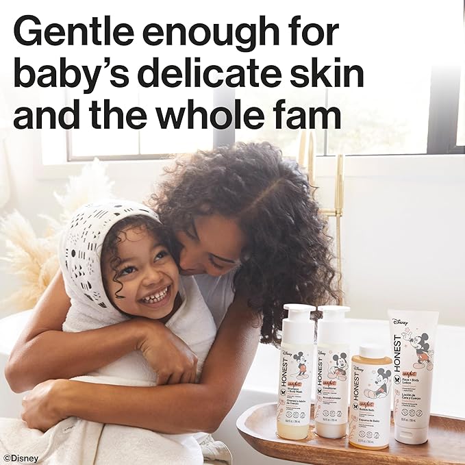 The Honest Company 2-in-1 Cleansing Shampoo + Body Wash I Gentle Enough for Baby I Dermatologist Tested, Tear-free, Hypoallergenic I Disney’s Mickey Mouse Comfort Sweet Cream, 10 fl oz