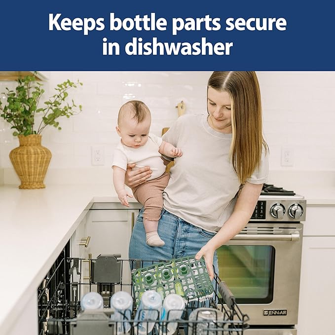 Dr. Brown's Dishwasher Basket for Small Baby Bottle Parts, Pacifiers, and Accessories, Clean, Store and Organize Newborn Essentials, BPA Free, Green
