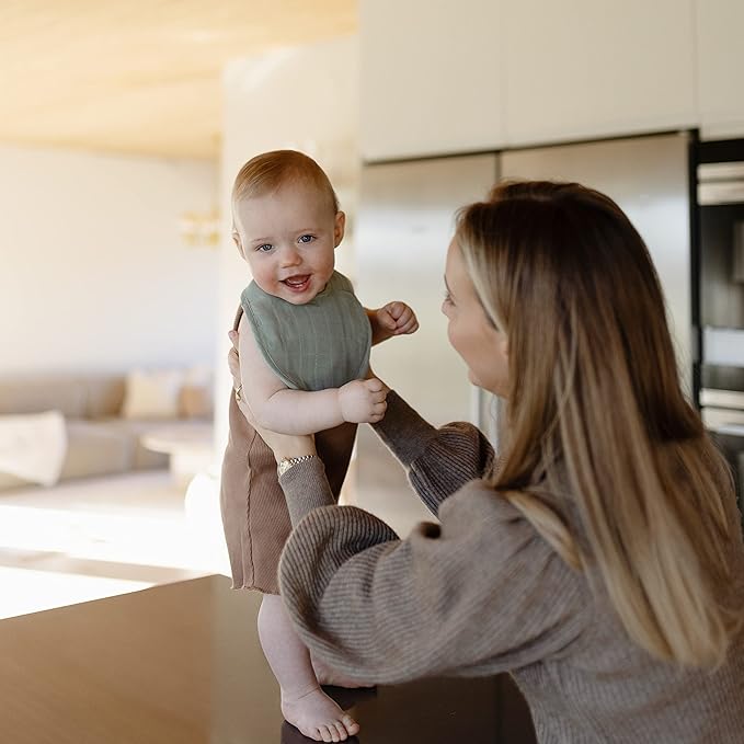 mushie Muslin Baby Bib | Soft Cotton for Infant Drips, Drools & Feedings | Adjustable Fit | 2 Pack