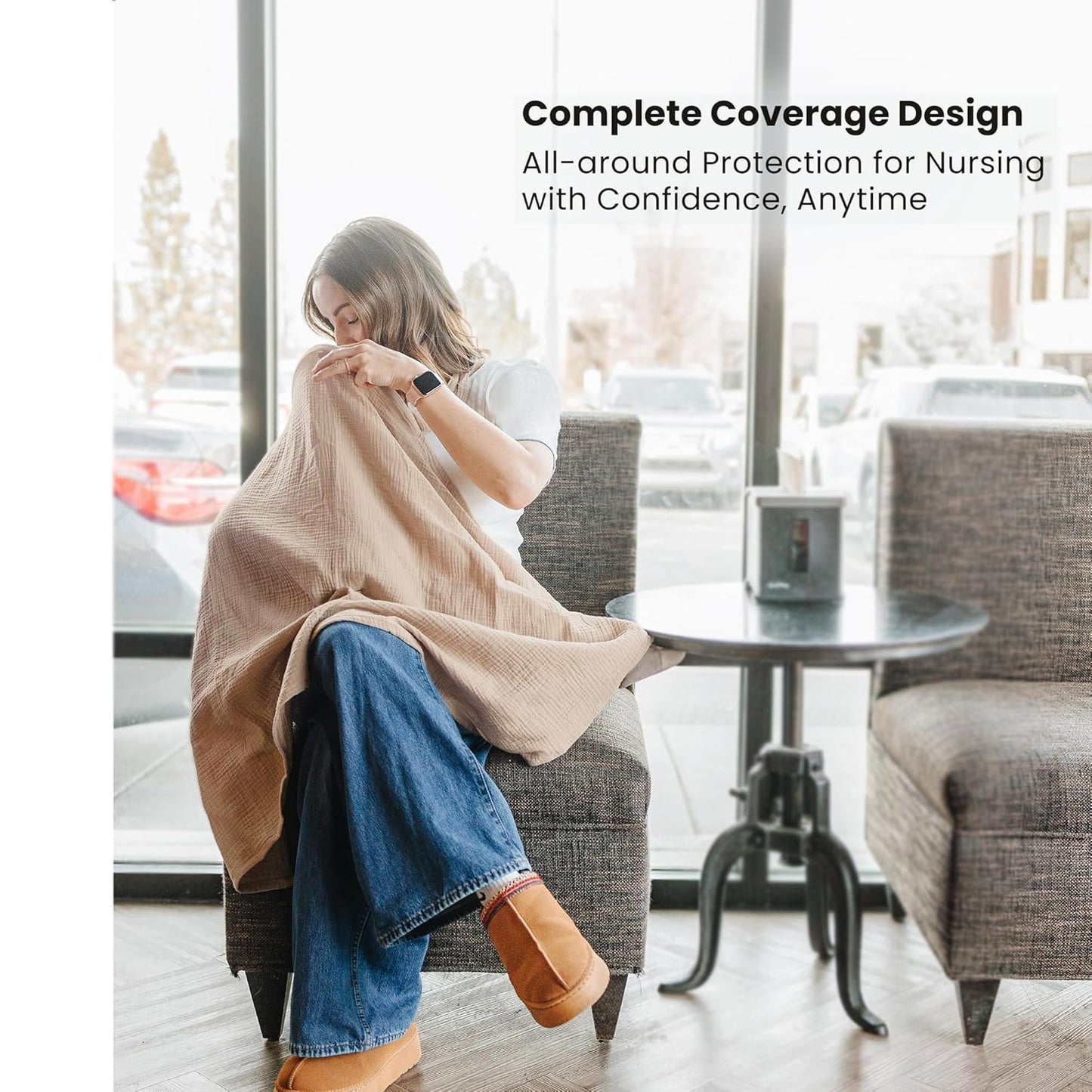 Konssy 2-Pack Muslin Nursing Cover Up for Breastfeeding Moms with Rigid Hoop, 100% Cotton, Lightweight & Breathable Breastfeeding Cover, Adjustable & Comfort