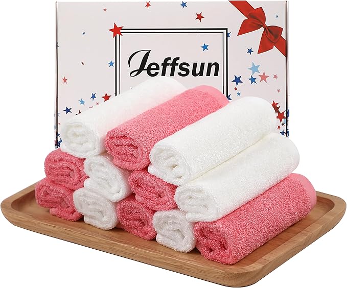 Baby Washcloths 12 Pack, 10x10 inch Heavenly Soft Wash Cloth for Face and Body, Gentle & Safe Pink Face Towel on Sensitive Skin, Baby Essentials Bath Shower Gifts for Girl Infant Kid Toddler Children