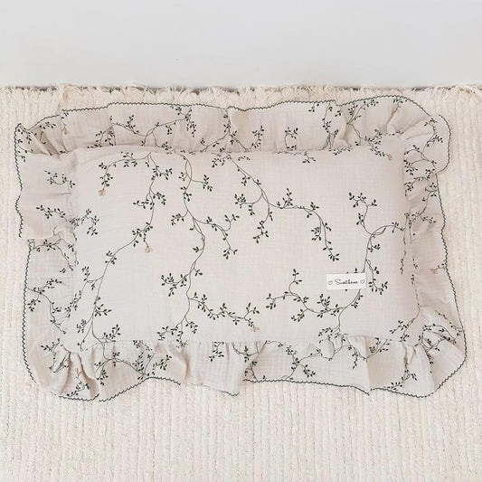 BuLuTu 100% Cotton Muslin Floral Pillowcase Standard Size Soft Breathable Gauze Cotton Kids Teens Pillow Cases 20"x26", Durable Pillow Cover, 1 Piece, Vine Pattern, Machine Wash