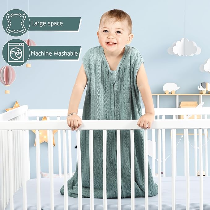 Baby Sleep Sack 12-18 Months, Baby Wearable Blanket 100% Acrylic knit 2-Way Zipper Toddler Sleeping Sack TOG 0.5 (Green)