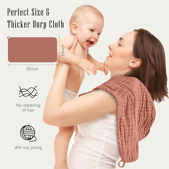 SWEET DOLPHIN 12 Pack Muslin Burp Cloths Large 100% Cotton Burping Clothes for Baby Drool - Absorbent and Soft Boys & Girls Milk Spit Up Rags for Newborn Essentials Registry - Dewy Petal