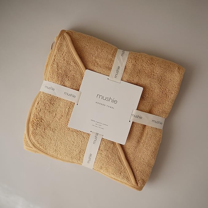 mushie Baby Hooded Towel | Organic Cotton (Fall Yellow)