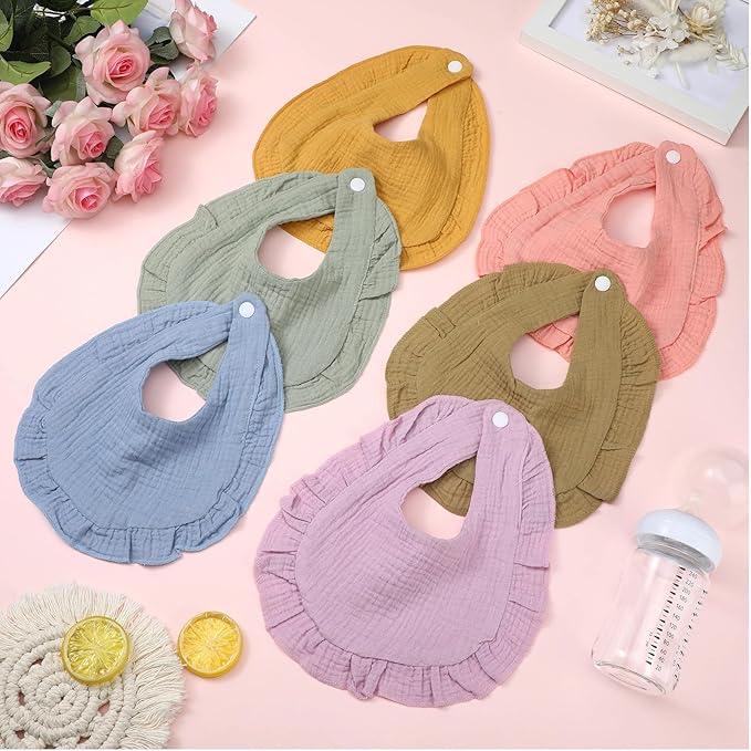 Seematn 10 Pcs Baby Muslin Bibs Drool Bibs Bandana Ruffle Soft Cotton for Newborn Baby Infants Girl Teething Toddlers Boy(Light Colors)