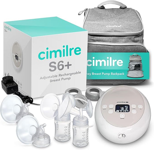 Cimilre S6+ Adjustable Rechargeable Breast Pump & Journey Breast Pump Backpack Bundle – Hospital Strength Double Electric Pump with Stylish Travel Backpack
