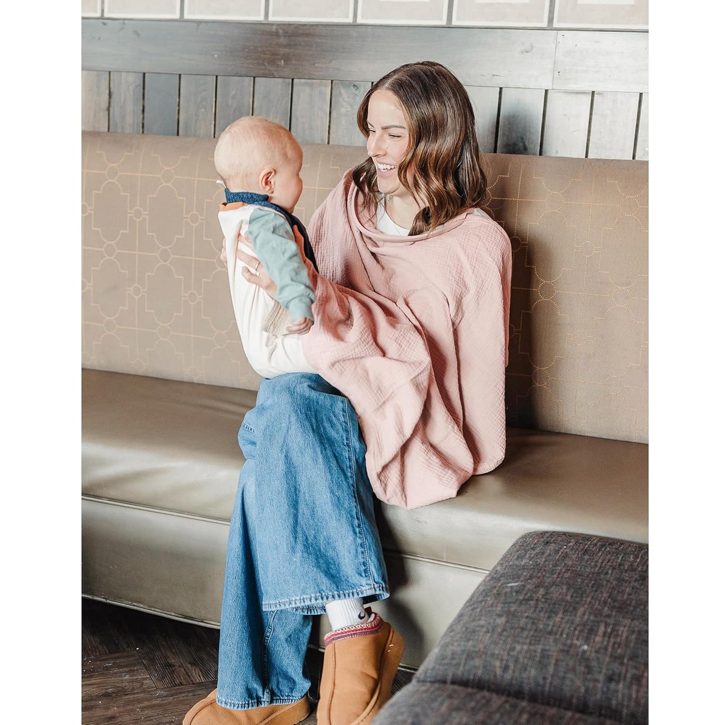 Konssy 2-Pack Muslin Nursing Cover Up for Breastfeeding Moms with Rigid Hoop, 100% Cotton, Lightweight & Breathable Breastfeeding Cover, Adjustable & Comfort