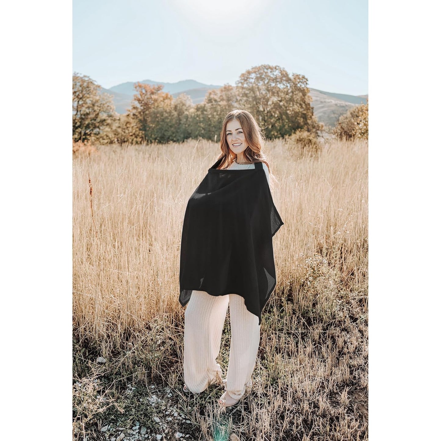 Konssy Muslin Nursing Cover for Baby Breastfeeding, Breathable 100% Cotton Breastfeeding Cover with Rigid Hoop for Mother Nursing Apron, Multi-use Carseat Canopy Canopy (Black)