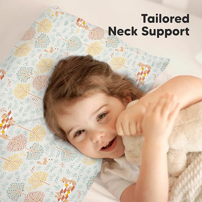 KeaBabies Toddler Pillow with Pillowcase, Jumbo 14X20 - Soft Organic Cotton Toddler Pillows for Sleeping - Machine Washable - Perfect for Travel, Toddler Bed Set (Wild Picnic)