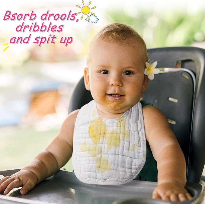 Tatuo 10 Pcs White Muslin Baby Bibs for Baby Boy Girl Adjustable Soft Absorbent Bandana Bibs Bulk for Drooling and Teething