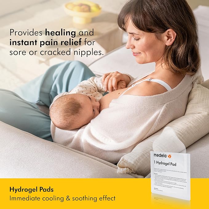 Medela Hydrogel Pads, Instant Pain Relief for Cracked or Sore Nipples from Breastfeeding and Pumping, Cooling Moisture Supports Natural Healing, Pack of 4
