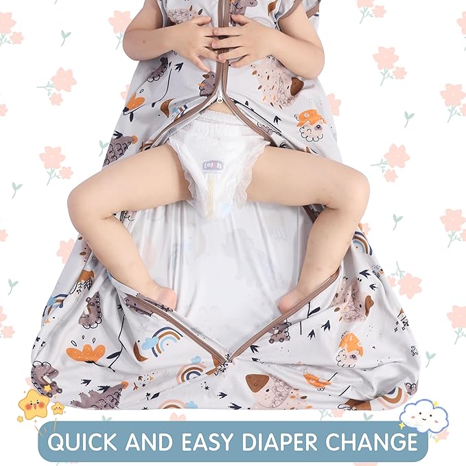 3 Pack Baby Sleep Sack 100% Rayon Cotton Baby Sleeping Bag 2-Way Zipper Toddler Wearable Blankets TOG 0.3. (Fox&Dinosaurs&Dark gray, 18-24 Months)