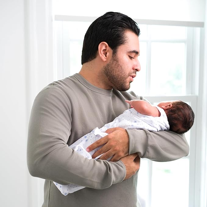 HALO 100% Cotton Sleepsack Swaddle, 3-Way Adjustable Wearable Blanket, TOG 1.5, Midnight Moons Blue, Newborn, 0-3 Months