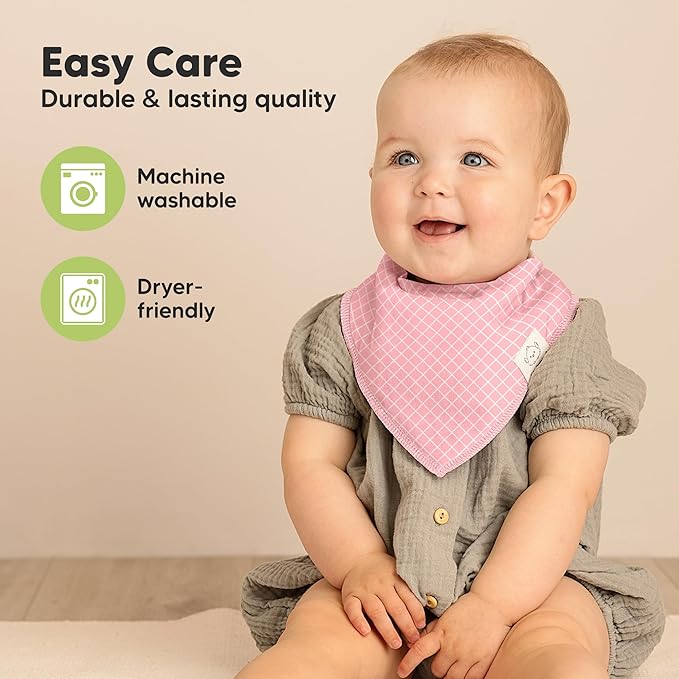 KeaBabies 8-Pack Organic Baby Bandana Bibs for Girls - Super Absorbent Triangle Baby Bibs for Drooling and Teething Infant, 100% Cotton Extra Soft for Newborn, Infant 0-36 Months (Blush)