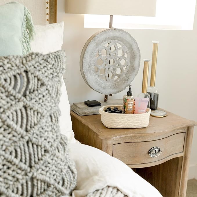 NaturalCozy 5-Piece Rectangle Storage Basket Set- Natural Cotton Rope Woven Baskets for Organizing! Small Basket for Montessori, Baby Nursery, Dog Toy Baskets, Cat Toy Box, Bathroom Organization Bin