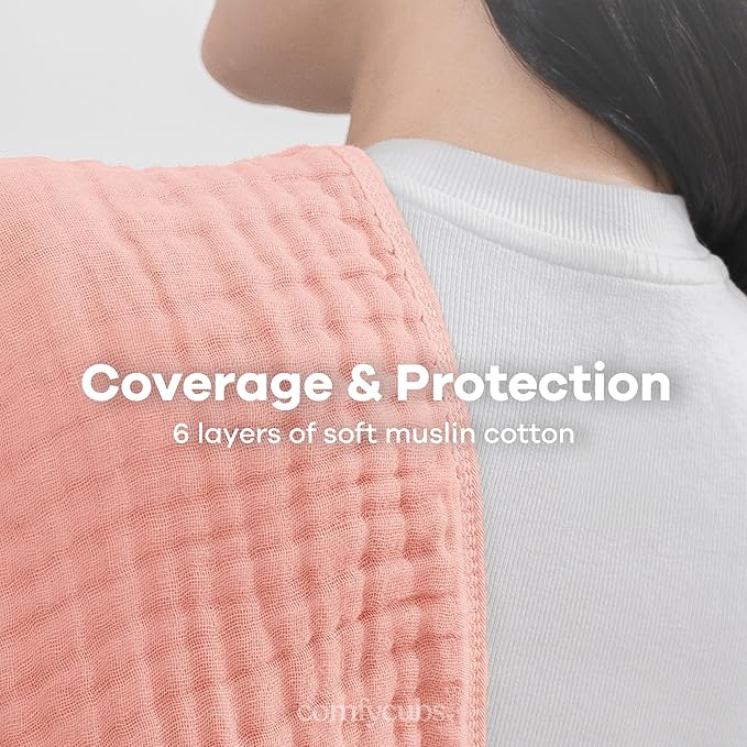 Comfy Cubs Muslin Burp Cloths 20" x 10", Pack of 6 - Large, 6-Layer, Ultra Absorbent 100% Cotton for Baby Drool and Messes - Soft, Safe & Gentle Baby Burp Cloths Set for Boys & Girls - Bold Blush