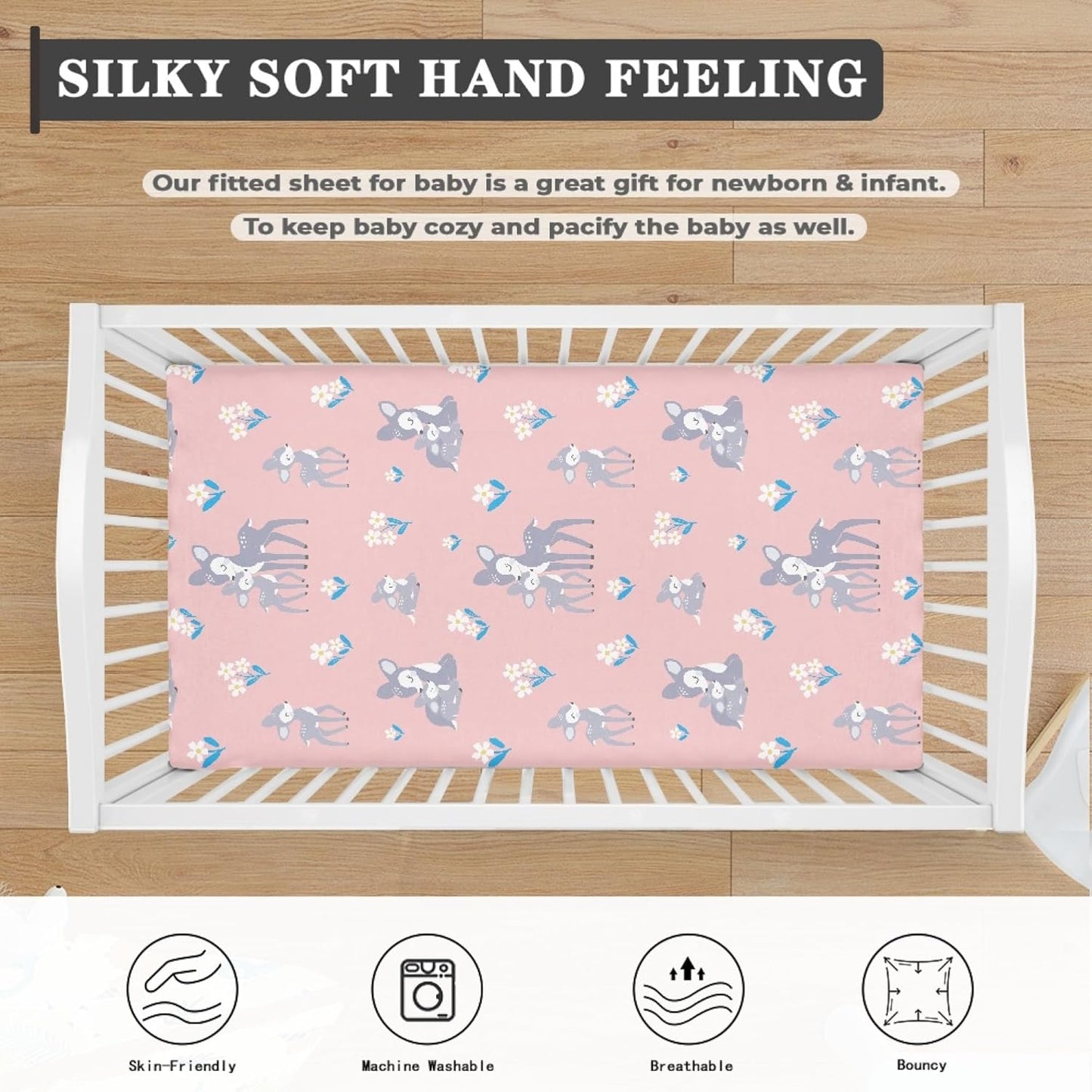 Cute Vintage Fawn Fitted Crib Sheet Animals Baby Crib Sheet Fit Standard Crib and Toddler Mattress,Crib Mattress Sheets for Boys Girls 28"x52"