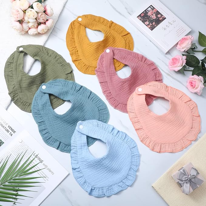 24 Pcs Muslin Baby Bibs Unisex Soft Muslin Drool Bibs Adjustable Baby Bandana Bibs Lap Shoulder Absorbent Teething Bibs for Baby Newborn Infants Toddlers Drooling Eating