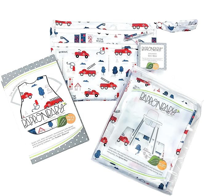 BapronBaby Be Brave - Firefighter Bapron - No Neck Tie Safer Bib for Baby & Toddler - Soft Waterproof Stain Resistant - Machine Washable - Sz Baby/Toddler 6m-3T