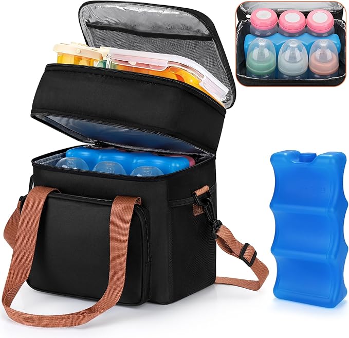 Accmor Breastmilk Cooler Bag with Ice Pack, Fits 6 Baby Bottles Up to 9 Ounce Insulated Baby Bottle Tote Bags, Waterproof Breastmilk Cooler Bags for Nursing Working Mom Daycare