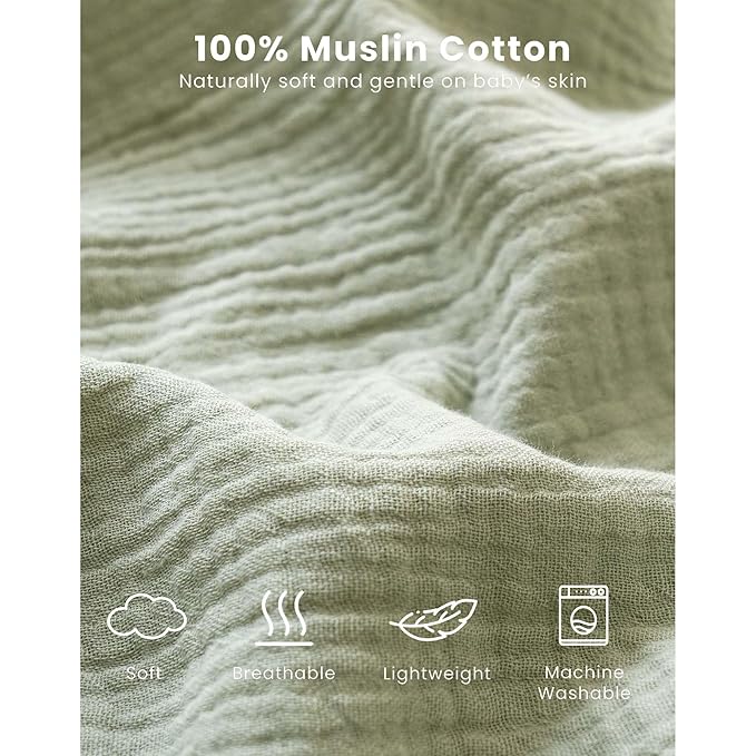 Konssy Muslin Baby Sleep Sack 6-12 Months 0.8 TOG, 2 Pack 100% Cotton Wearable Blanket for Babies, 2-Way Zipper Breathable Sleeping Sack Infant Toddler Essentials for Girls and Boys (Woodland,Sage)