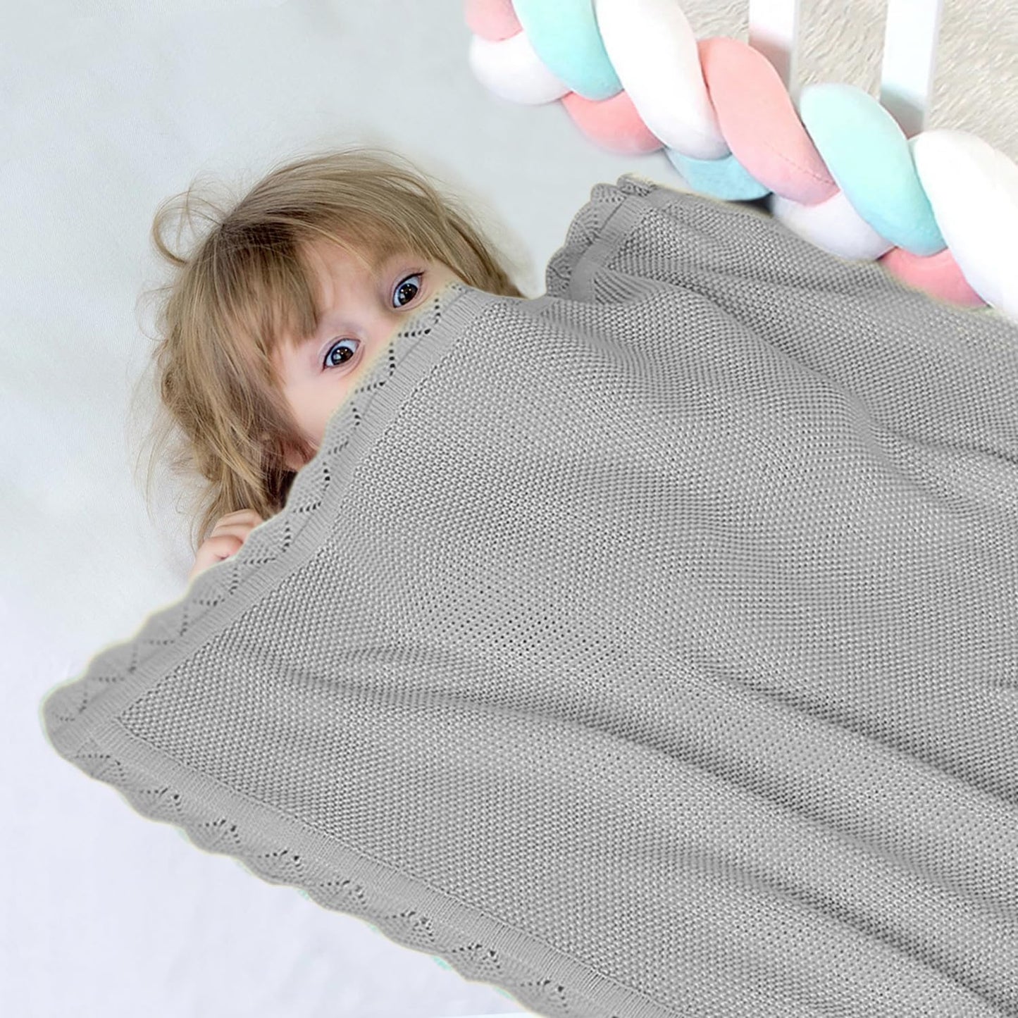 Cotton Baby Blankets 100% Knit Soft Warm Lace Toddler Newborn Nursery Receiving Blankets,30 X 40 Inches, Light Gray