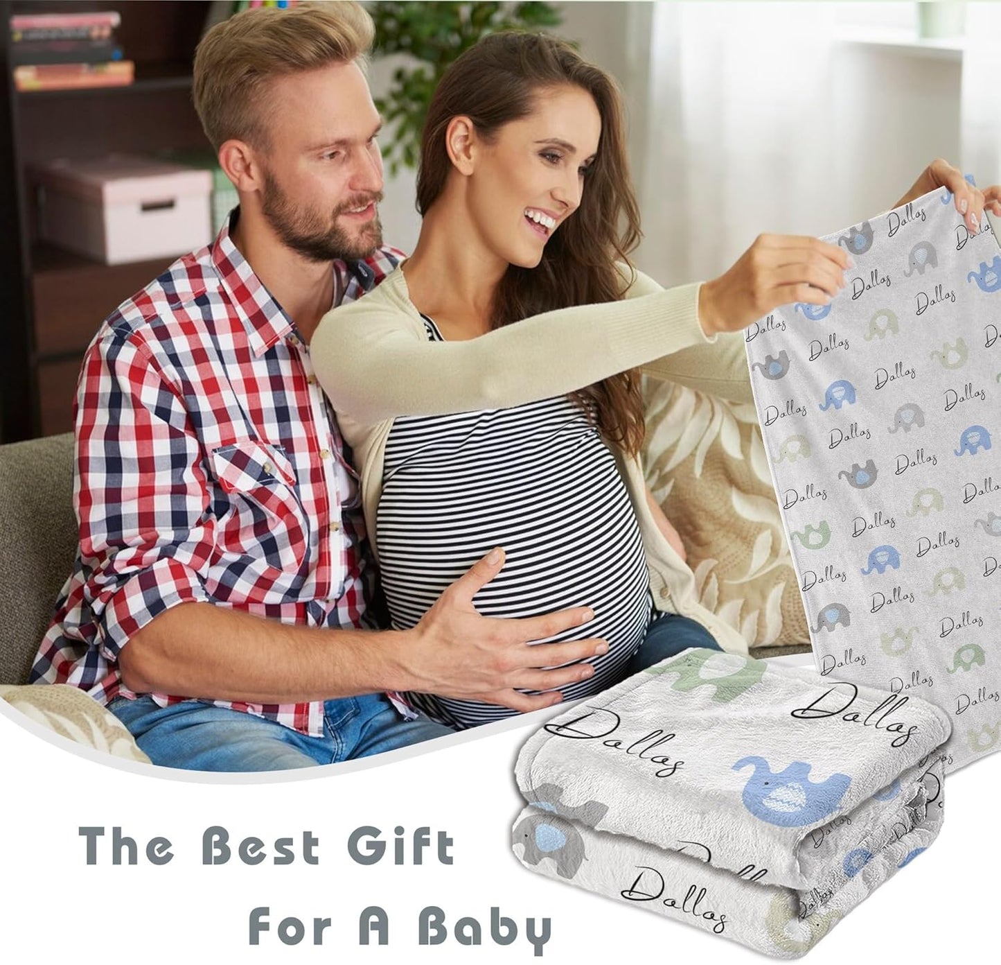 Personalized Baby Name Blanket for Boy Girl Custom Elephants Blanket for Newborn Customized Gifts for Baby Shower Birthday Christmas