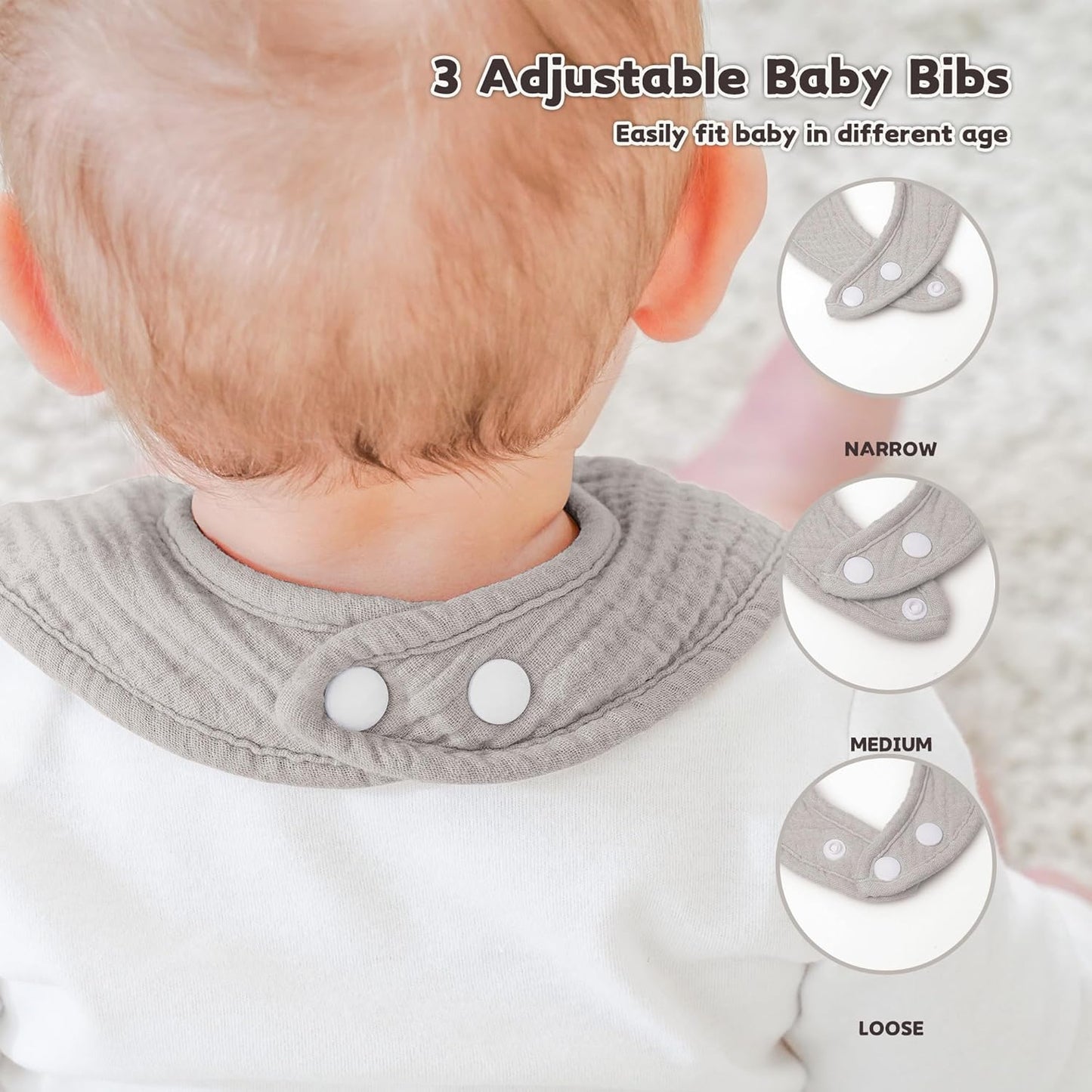 Susurration Muslin Baby Bibs 8 Pack Bandana Drool Bibs, Soft Square Adjustable Baby Drooling Bibs for Unisex Girls & Boys