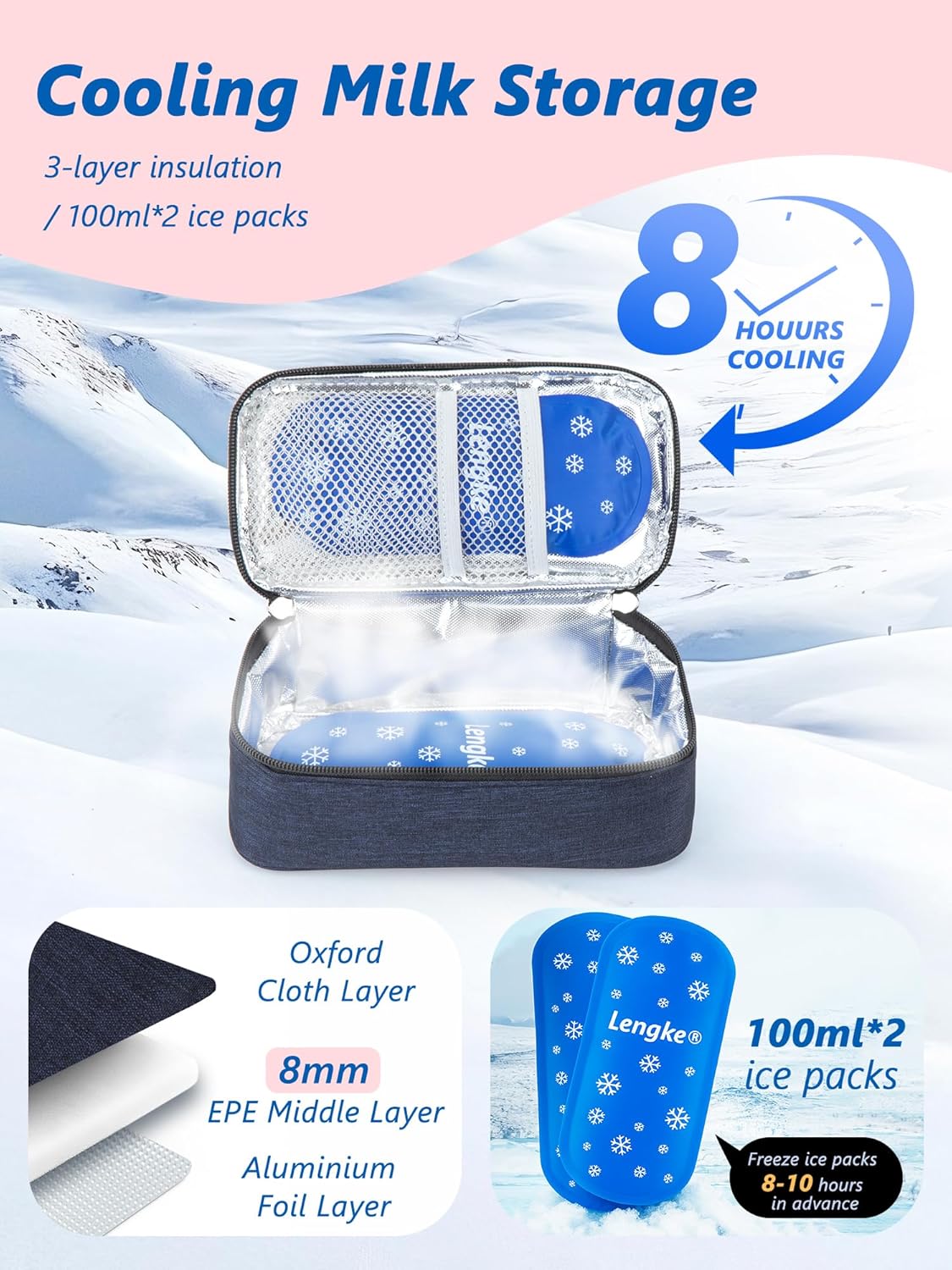 DawnBox Breast Milk Cooler Travel Bag with Real-Time Temp Display - Holds 20oz Breastmilk Storage Bag & Cooling, Portable Breast Milk Cooler Bags with 2 Ice Packs for Breastmilk Storage