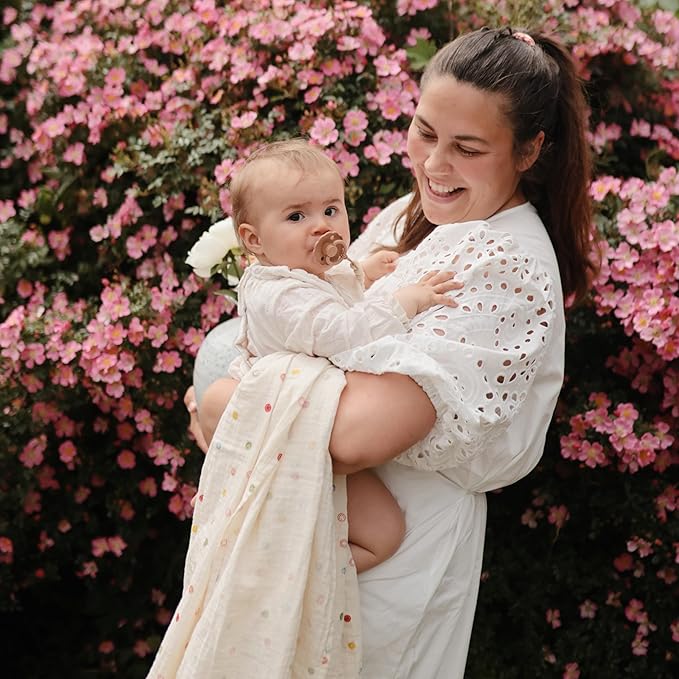 mushie Muslin Baby Swaddle Blanket | 100% Organic Cotton (Smiley Face)